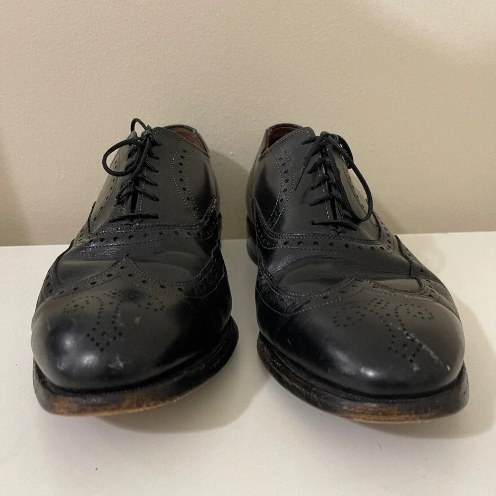 Allen Edmonds Mens Chester 9.5 D Black Leather Wingtip Oxfords Brogue Shoes USA‎